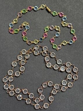 Two VINTAGE Bezel-Set Open-Back Sparkling Necklaces Pastel Clear